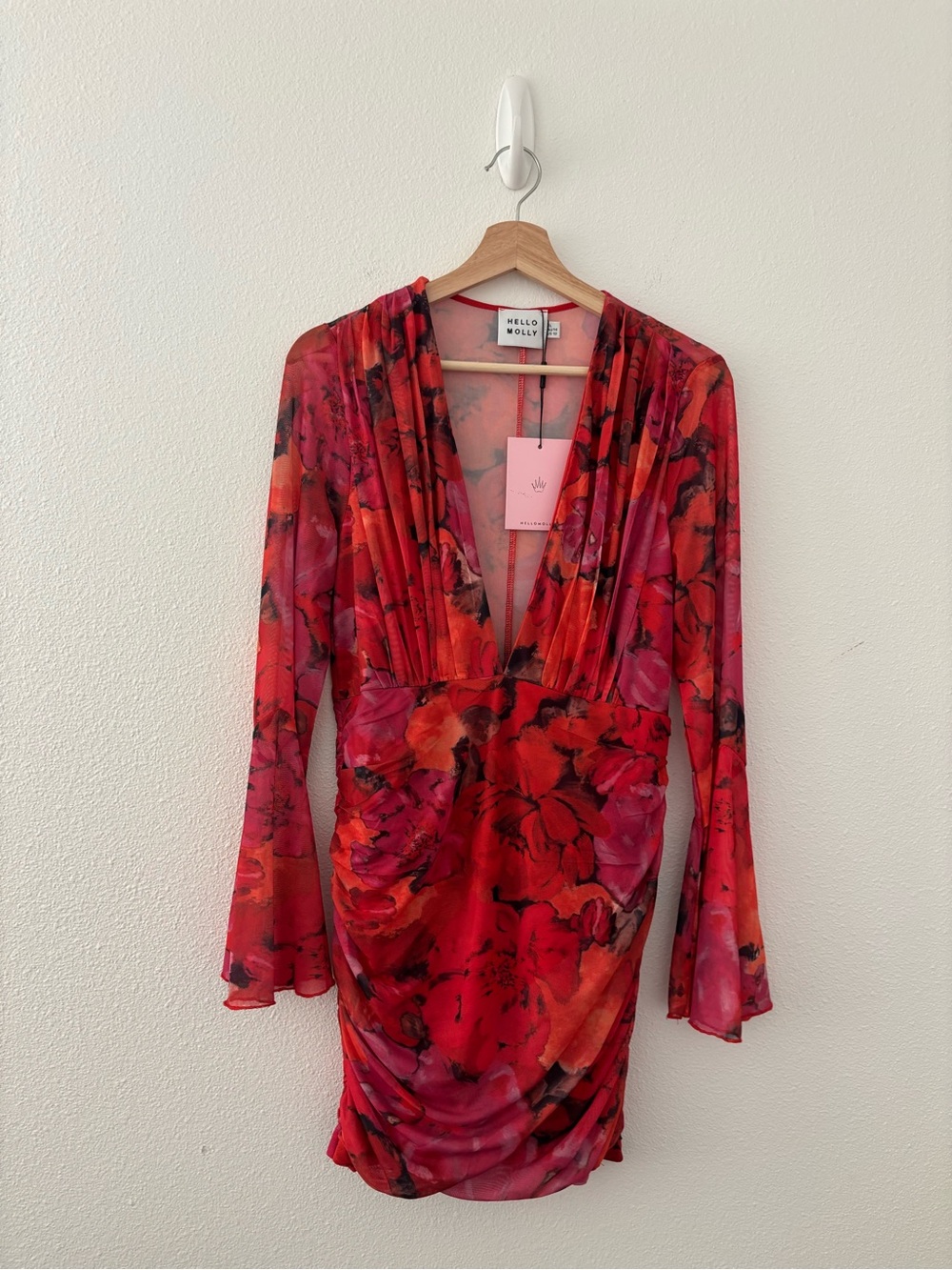 Hello Molly Written Diary Mesh Mini Dress in Red Floral NEW NWT - Picture 6 of 7
